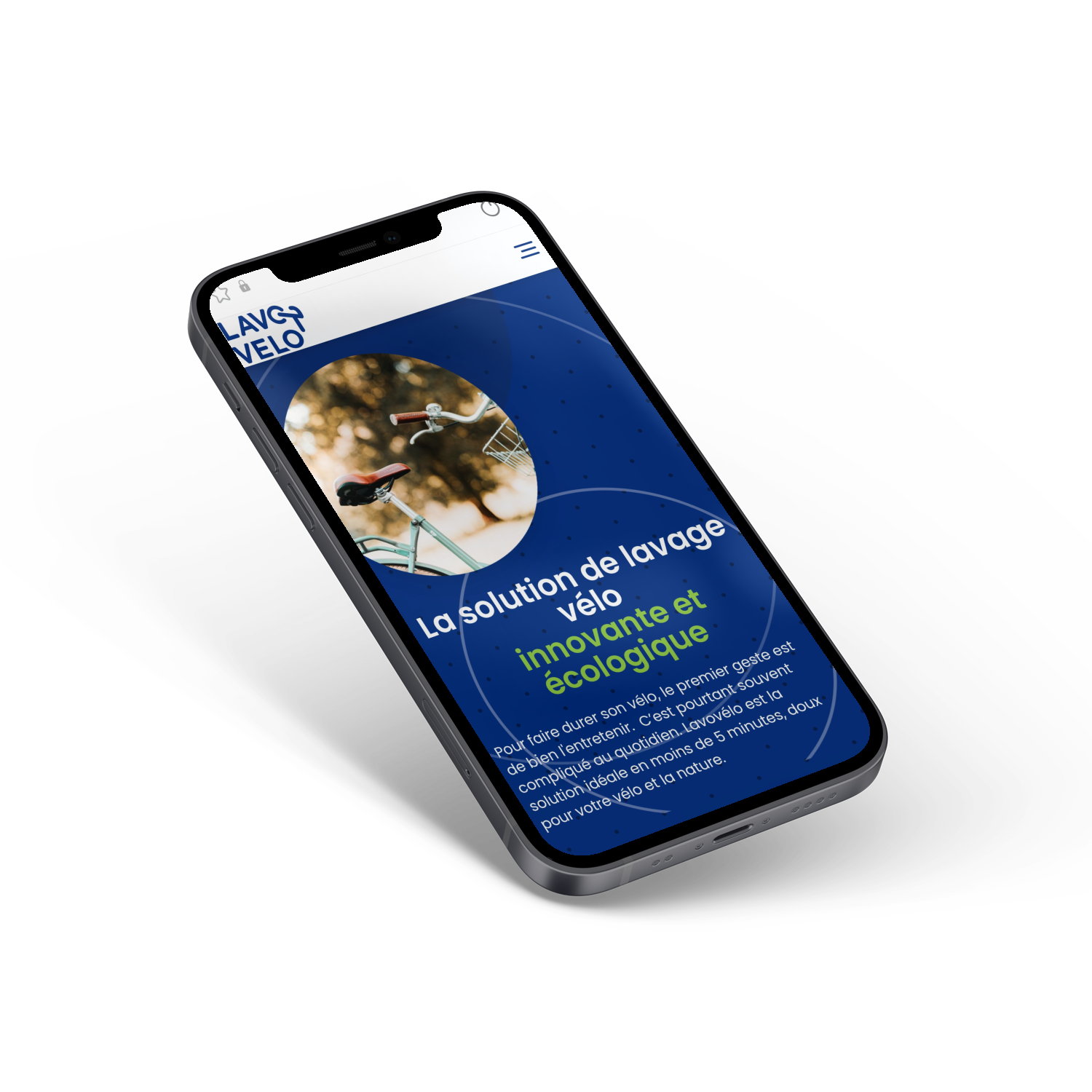 Mockup de la page d'accueil du site Lavovélo sur mobile