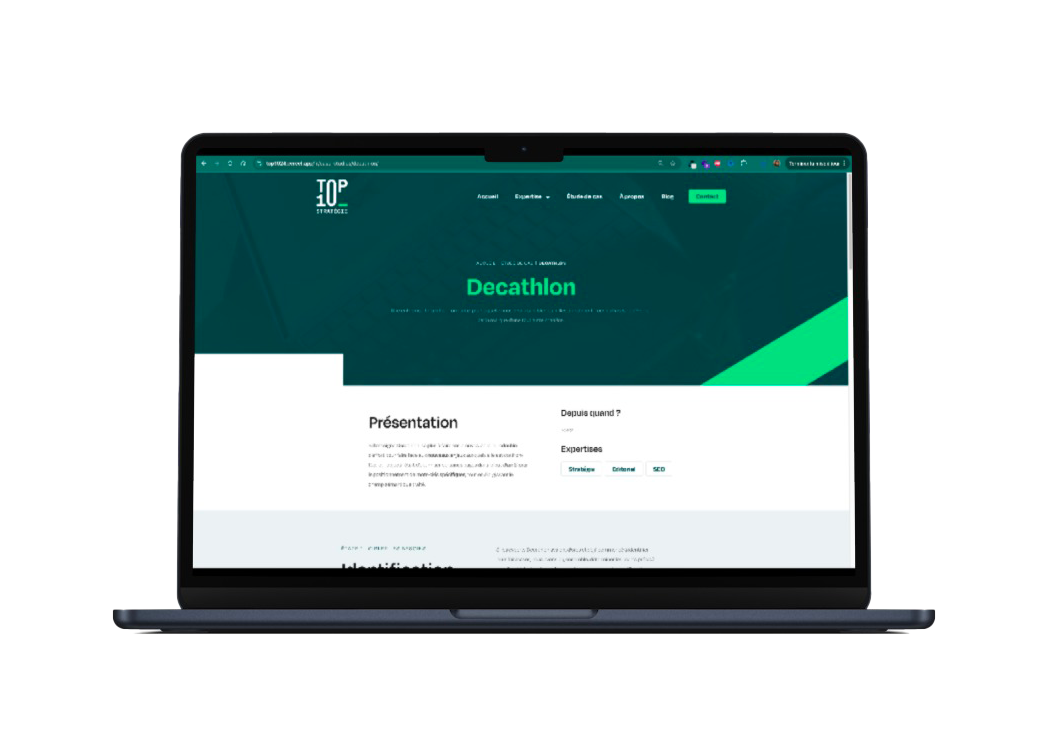Top 10 Stratégie - mockup desktop page étude de cas